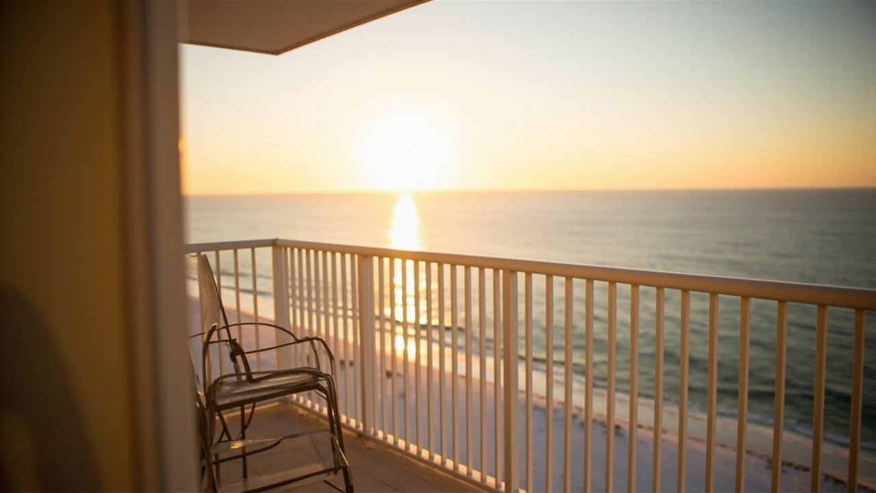 Condo balcony over the gulf at sunrise